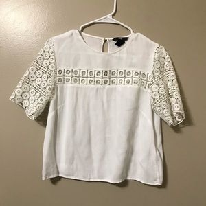 H&M Boho Lace White Short Sleeve Blouse